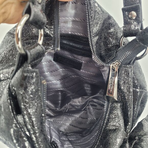 Simply Vera Liquid Black Bow Shoulder Bag Vegan Faux Leather Artsy‎ Biker Goth - Picture 13 of 14